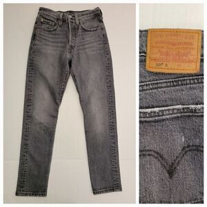 Levis Premium 501 S Jean Womens Sz 24 Stretch High Rise Button Fly Big E Gray